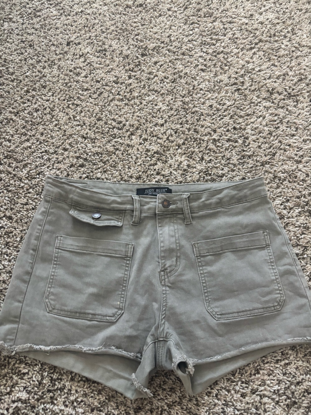 Judy Blue Olive Green Utility High-Rise Frayed Hem Shorts